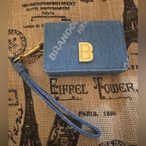 Like New Brandon Blackwood Denim Monogram Accordion Card Case
